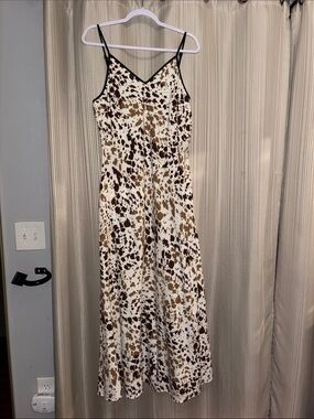 Sincerely Jules White Slip Dress with Brown Speckle Print
